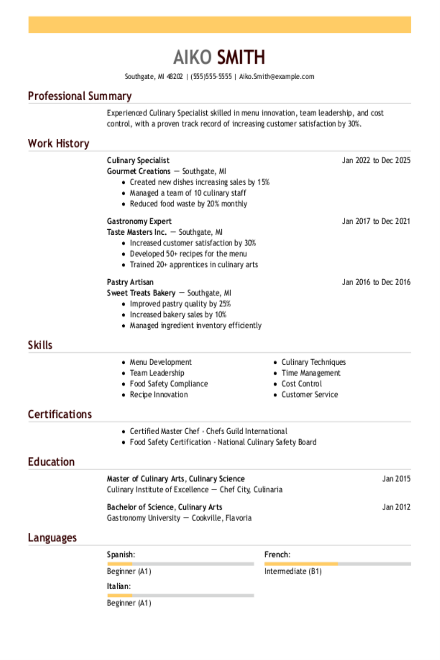 Interview-Winning Culinary Resumes Examples and Tips Interview-Winning Culinary Resumes Examples and Tips