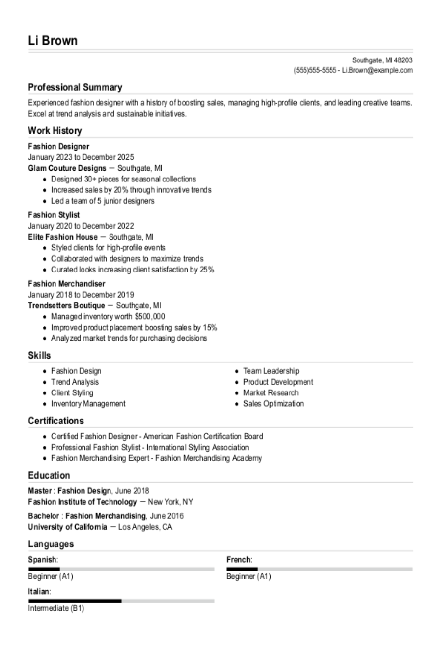 Fashion Resume: Examples & Templates Fashion Resume: Examples & Templates