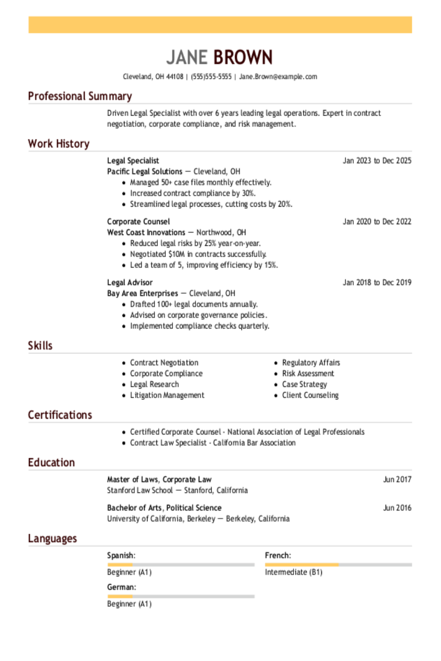 Legal Resume: Examples & Templates Legal Resume: Examples & Templates
