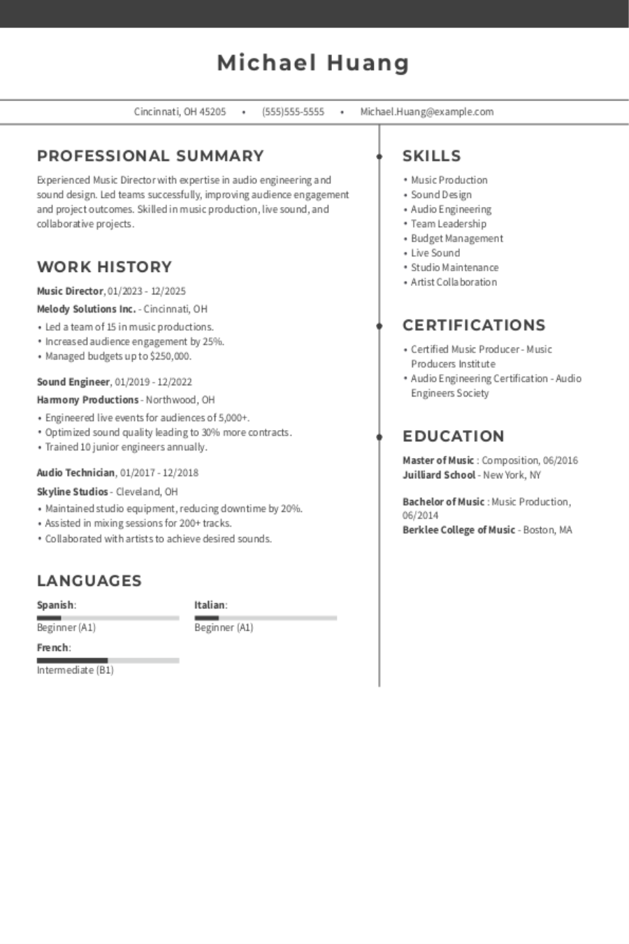 Music Resume: Examples, Templates & Tips Music Resume: Examples, Templates & Tips