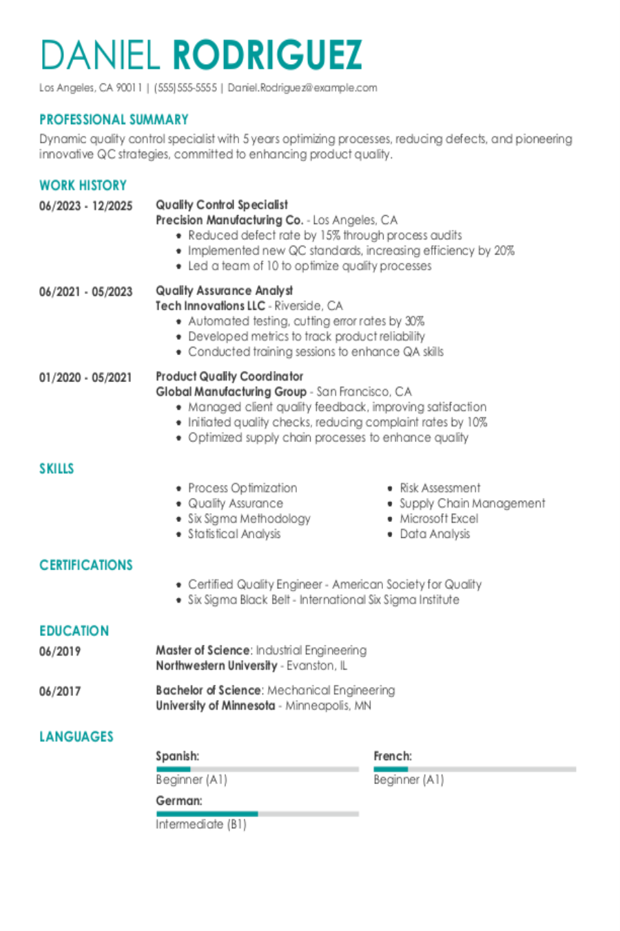 Quality Control Resume: Examples & Templates Quality Control Resume: Examples & Templates