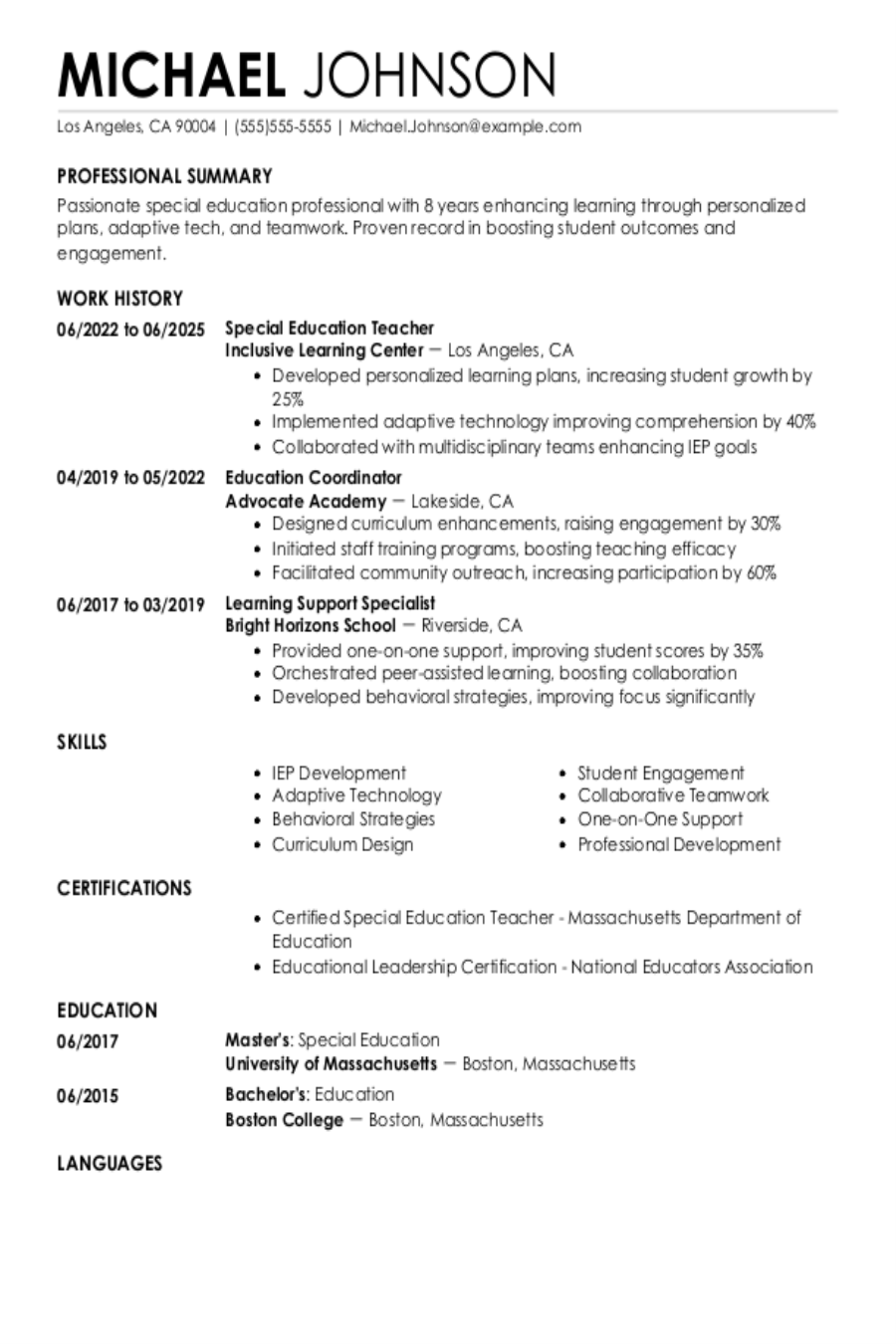 Special Education Resume: Examples & Templates Special Education Resume: Examples & Templates