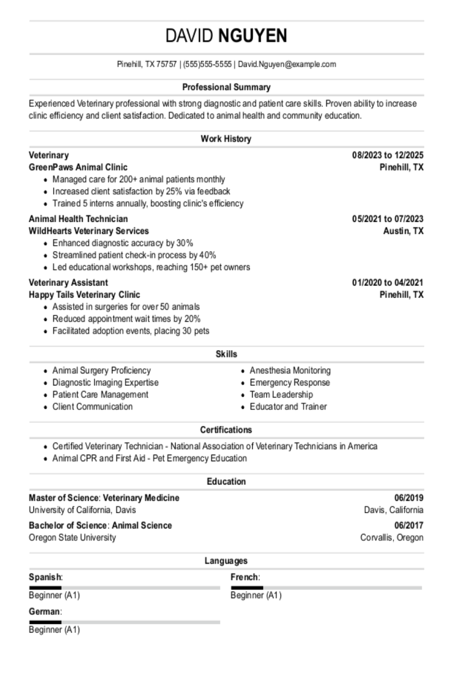 Veterinary Resume: Examples & Templates Veterinary Resume: Examples & Templates