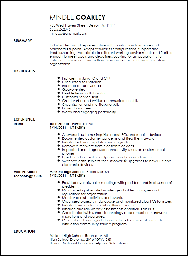 Resume For Entry Level Technical Support