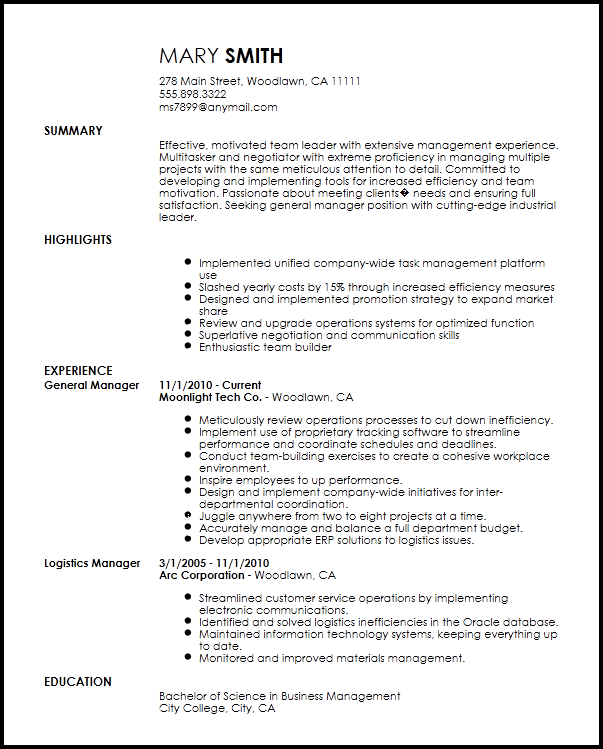 Contemporary General Manager Resume Template | Resume-Now