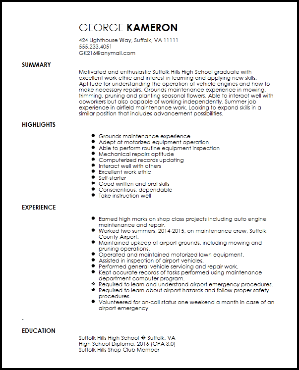 Free Entry Level Maintenance Technician Resume Resume Now